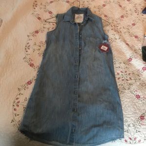 Chambray sleeveless shirt dress